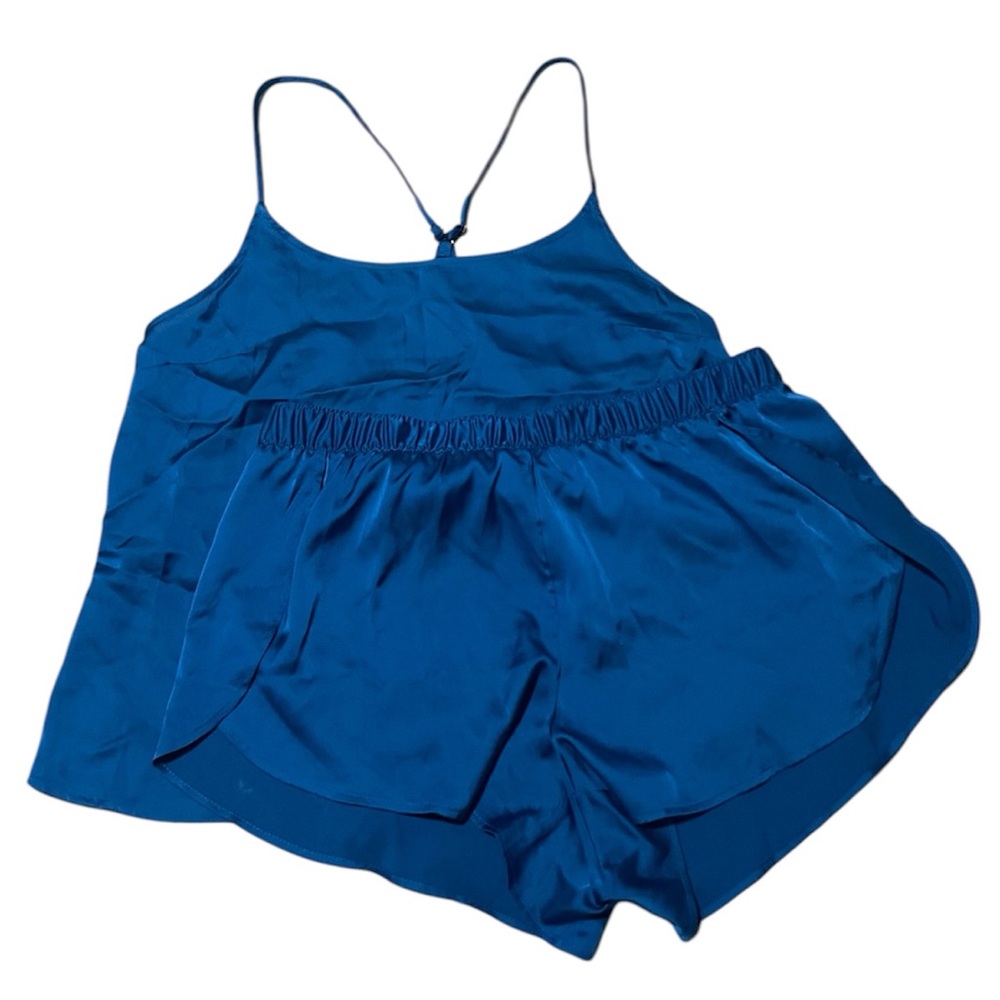 stars above Royal Blue Satin Cami & Shorts Pajama Set